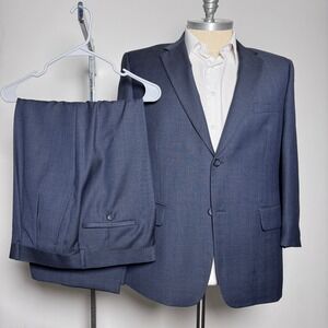Joseph & Feiss Suit Mens 46S W38xL24 Navy Blue Solid 100% Wool 2-Button Blazer